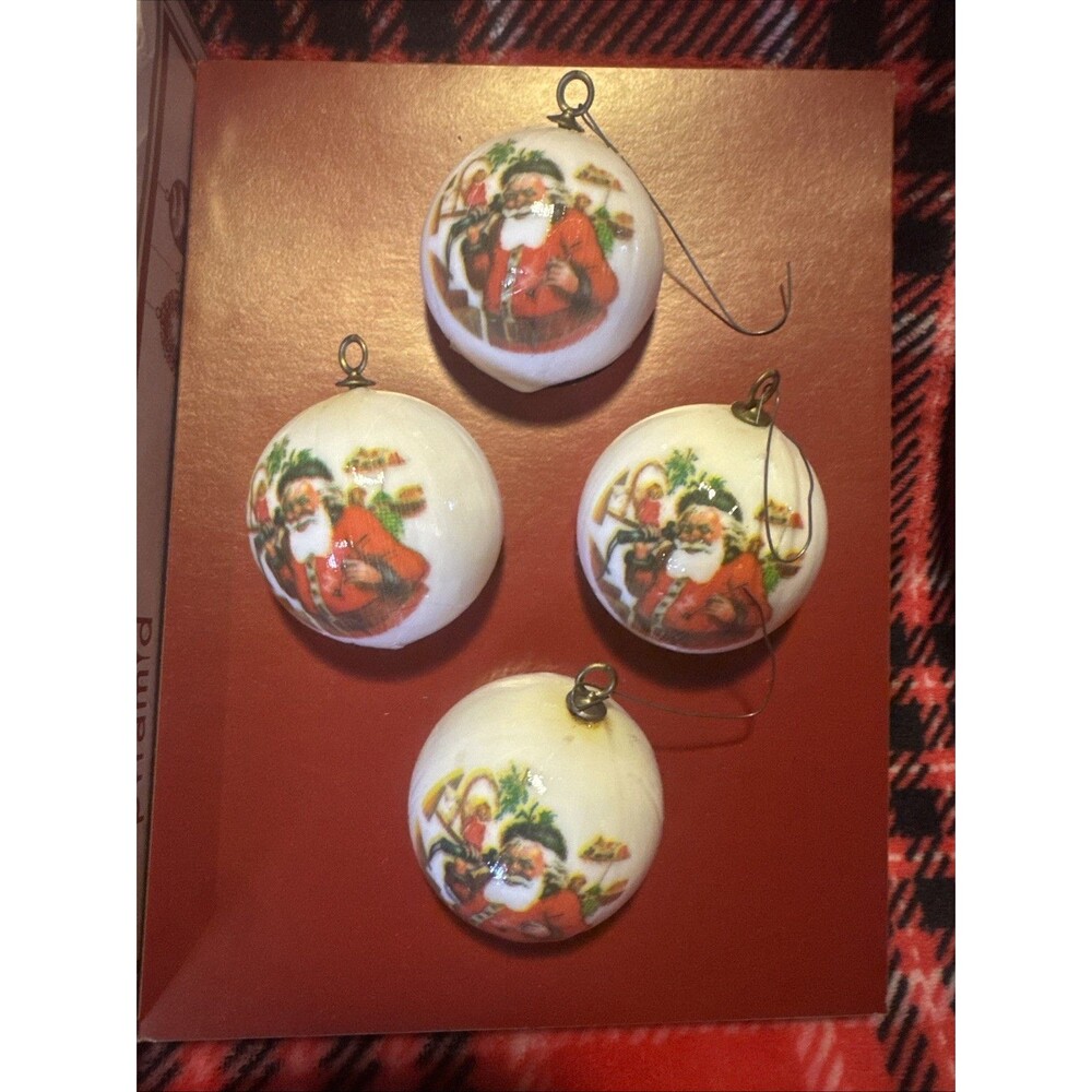 Set of 4 Vintage Pyramid 70s Santa Satin Sheen Christmas Ornaments